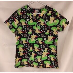 Scrub Studio Women's MEDIUM M Frog Lilly Pad Scrub Top Veterinarian Doctor Nurse